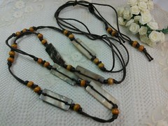 Artisan Handcrafted Abalone Shell Wood Bead Mod Boho Cord Bohemian Long Necklace