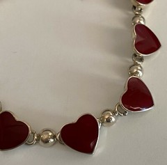 Artisan Sterling Silver Red Stone Glass Enamel Tennis Style Bracelet