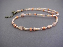 Peach Choker Necklace Seed Bead Multi Shape Boho Summer Antiqued Brass
