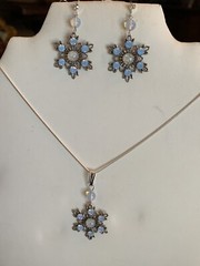 40% OFF SALE *3-PC HANDCRAFTED CAPTURED OPAL& SWAROVSKI CRYSTAL SNOWFLAKE SET.S