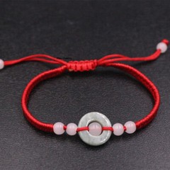 Real Green Jade Jadeite Women Lucky Peace Beads Bracelet 6.3in Adjustable