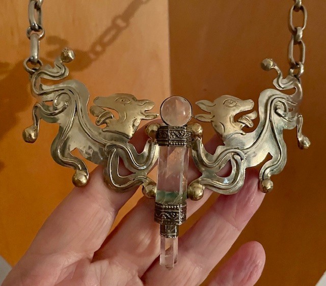 NEW! Mayan Jaguar Silver & Crystal Handmade Artisan Necklace by REBECCA FLOETER