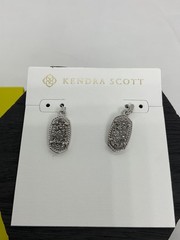 Kendra Scott Lee Drop Earrings Rhodium Plated Black Drusy Silver Tone
