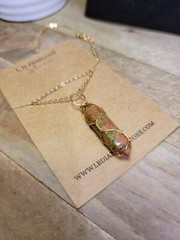 Natural Gold Wire Wrapped Ukanite Handmade Point Necklace Hexagon Chain Pendant