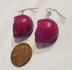 Halloween Skull Purple Charm Pierced Earrings Sterling Silver .925 Hooks