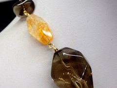Deb GUYOT Citrine Quartz Smokey Topaz? Nugget Pearl Chunky Strand Necklace
