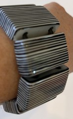 Sobral Pulseira Bracelet NEW Black White Striped Resin Bead Tiles Rectanglar Art