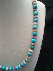 Sterling Silver Flower Sugilite & Round Turquoise Beaded Necklace 19”