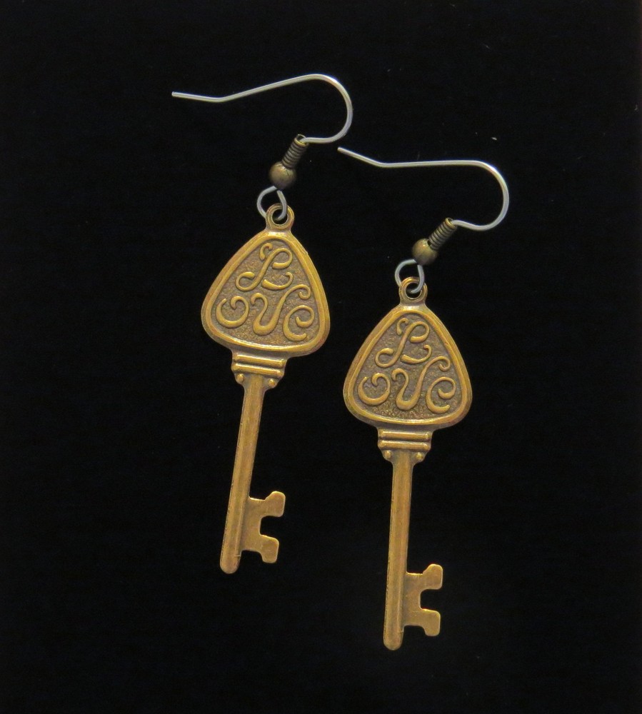 Key Earrings Love Key to my Heart Brass or OMS Valentine Keys Vintage Inspired