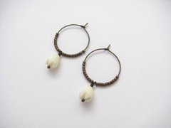 Pikake Flower Hoop Earrings Hawaiian Jewelry Antiqued Brass Boho Bohemian Beaded