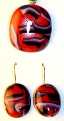 Fused Glass Art Earrings and Necklace Set Multi-Colored Design Handmade in USA