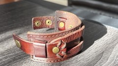 Brown Leather Cuff Bracelet Adjustable Buckle Closure Wrap Style