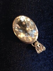 Vintage Genuine White Topaz Natural Stone Pendant Large, Stone: 26mm x 19mm