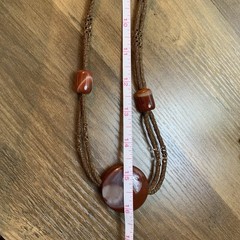 Natural Carnelian Agate Round Pendant Woven Cord Necklace With Barrel Beads