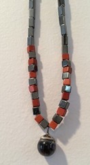 Hematite And Rust Stone Decorative Necklace 14″ To 16″ Length 925 Silver Clasp