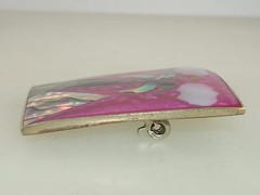 VINTAGE MEXICO ALPACA SILVER ENAMEL & INLAID MOTHER OF PEARL PIN!