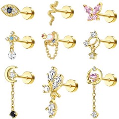 ORAZIO 9 Pcs Cartilage Earrings For Women 16G Screw Flat Back Earrings Stainl…