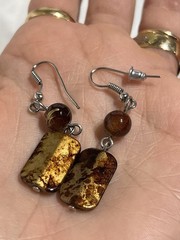 handcrafted brown and gold foil art glass dangle earrings