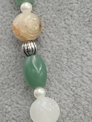 Gemstone Bead Earrings & 21″ Necklace Aventurine, Carved Quartz & Faux Pearls