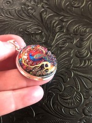 Peacock Pendant, Beautiful Dichroic Glass Pendant 2” Round