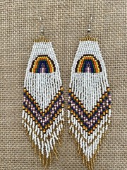 Handmade Miyuki Seed-Bead Fringe Dangling Earrings Rainbow White Multi NWT