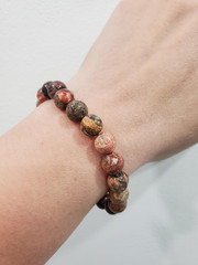 Leopard Skin Jasper Natural Gemstone Crystal Bead Stretch Bracelet 8mm 15cm Gift