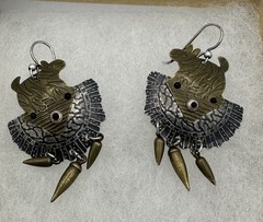 Jane Carpenter Millodot Mixed Metal Sterling Silver Brass Figural Earrings Dangl