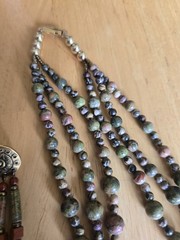 Unakite Jasper Necklace Earrings Set Natural Stone Beaded Sun Tribal Handmade