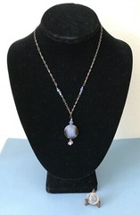 Artisan Round Circle Purple Stone Pendant Necklace on 18″ Copper Link Chain