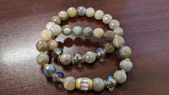 Gorgeous Labradorite Bracelet Set with Crystal Gold Baguette Center Agate