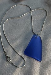 Handcrafted glass jewelry BLUE sapphire color handmade 18″ Pendant Necklace