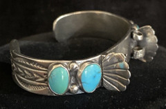 Vintage Navajo Sterling Silver & Turquoise Watch Cuff Bracelet 35.2 g