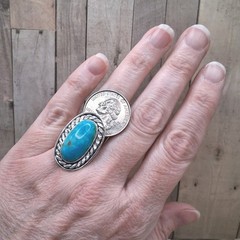 Kingman Turquoise Ring Adjustable 5-9 Sterling Silver Southwestern Style