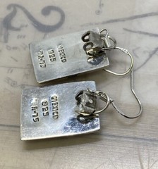 Handmade Taxco 925 Sterling Denim Lapis Inlay Rectangular Hook Earrings 12.2g