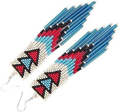 Tribal Earrings Native Large Boho American Seed Beads Handmade Earring