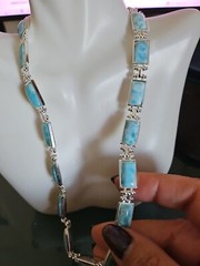 Silver Plated Genuine Larimar Tennis Necklace 16″ NWOT
