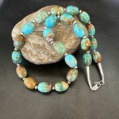 Green Blue Royston Turquoise Navajo Sterling Silver Beads Necklace 20″ 19563
