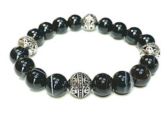 Handmade 10mm Sardonyx Gemstone & .925 Sterling Silver Bali Bead Mood Bracelet