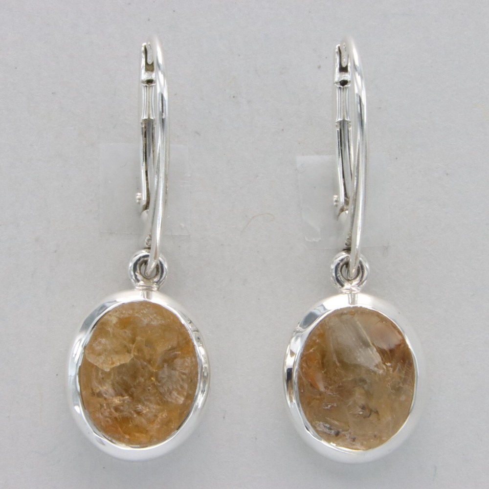 Natural / Raw Cut Oval Yellow CITRINE Rough Earrings – 925 STERLING SILVER #65e