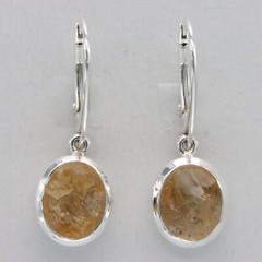 Natural / Raw Cut Oval Yellow CITRINE Rough Earrings – 925 STERLING SILVER #65e