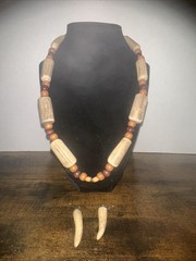 Vintage Native American Style Antler Bead Necklace & Dangle Earring Jewelry Set