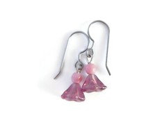 Purple and Pink Flower Czech Glass Bead Earrings, Handmade with Vintage Beads
