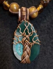 Tree Of Life Wire Wrap Agate Slice Necklace Handcrafted USA Gift NIB Rare OOAK