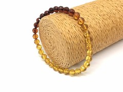 Amber Bracelet Gift FACETED Round Beads Baltic Amber Ombre Rainbow Colorful 8016