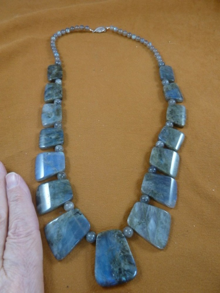 v506-1) 24″ chunky blue gray white Labradorite gemstone beaded bead necklace