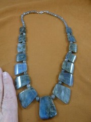 v506-1) 24″ chunky blue gray white Labradorite gemstone beaded bead necklace