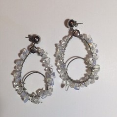 EARRINGS W/ NATURAL MOONSTONE *HANDMADE WIRE WRAPPED HOOP MOONSTONE EARRINGS