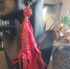 HANDMADE RED FABRIC DANGLE EARRINGS