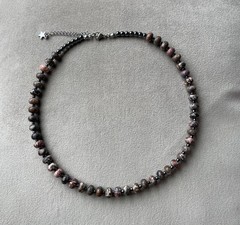 LEOPARD SKIN JASPER Rondelle Hematite Beads Choker Unisex Necklace 17”