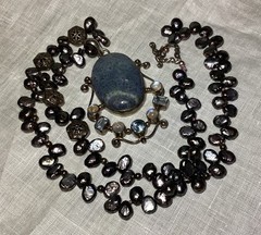 Lovely Handmade Denim Lapis, Cultured Pearls, Crystal & Sterling Silver Necklace